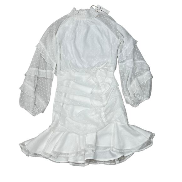 NWT TWO SISTERS White Piper Mini Dress Sz 2 Ruched Shirred Textured Polka Dot XS - Picture 12 of 16